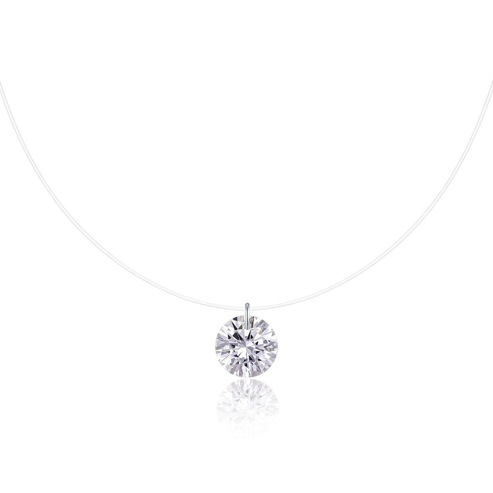 Collier avec pendentif en moissanite « Larmes de sirène » – Chaîne de clavicule à fil invisible, bijou minimaliste en argent sterling