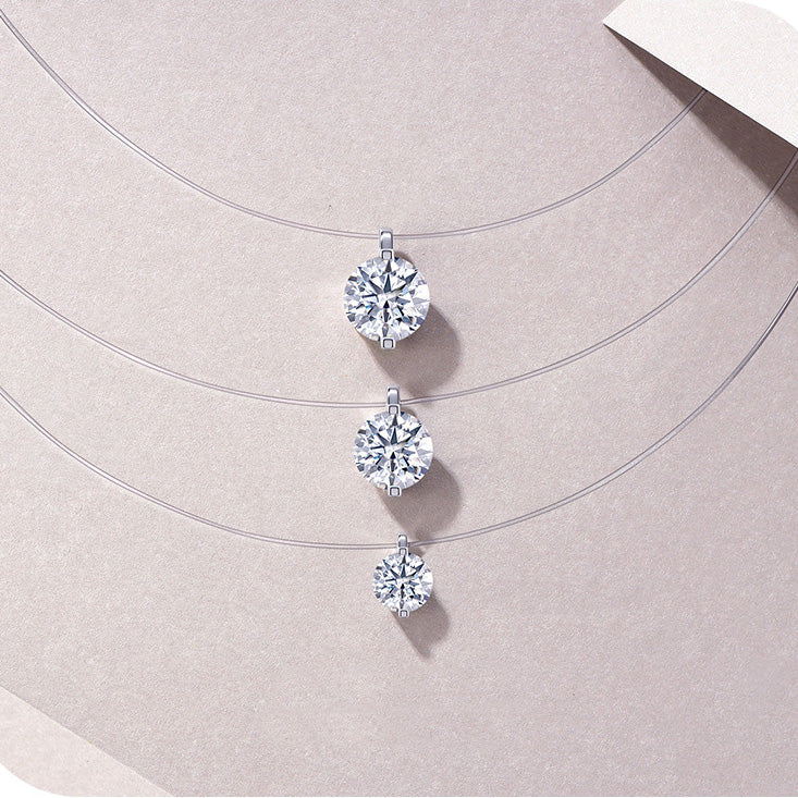 Collier avec pendentif en moissanite « Larmes de sirène » – Chaîne de clavicule à fil invisible, bijou minimaliste en argent sterling