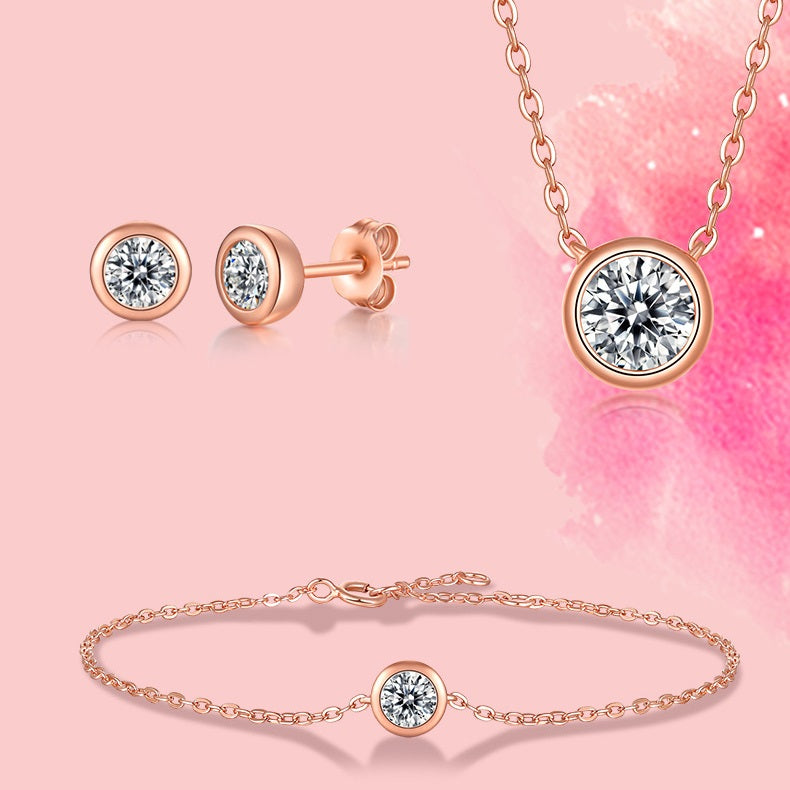 1 Carat Moissanite Bubble Pendant Necklace - S925 Sterling Silver Rose Gold Plated, Dainty Collarbone Chain