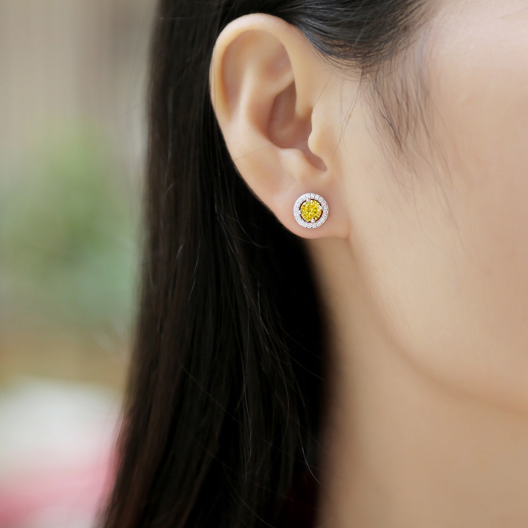 Round Moissanite Stud Earrings - S925 Sterling Silver Wedding Jewelry for Women, Yellow/White Moissanite Options