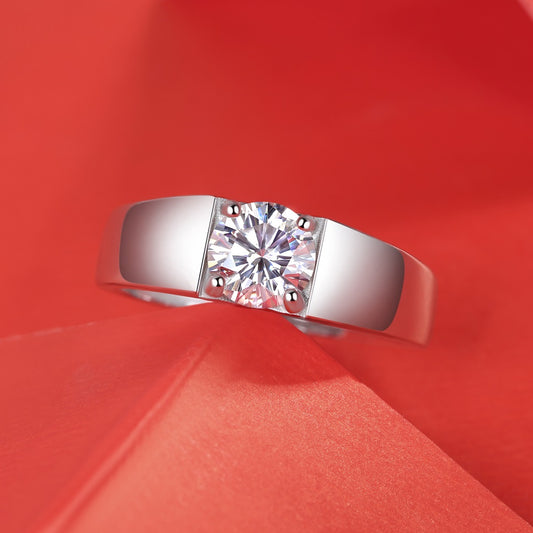 Radiance of Prestige Moissanite Ring - 1ct Adjustable Unisex Crown Ring, S925 Sterling Silver Wide Band Statement Jewelry