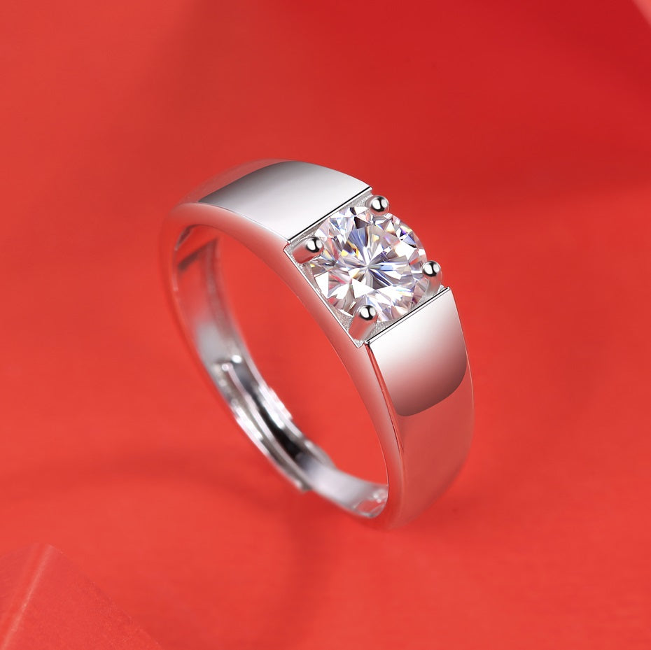 Radiance of Prestige Moissanite Ring - 1ct Adjustable Unisex Crown Ring, S925 Sterling Silver Wide Band Statement Jewelry