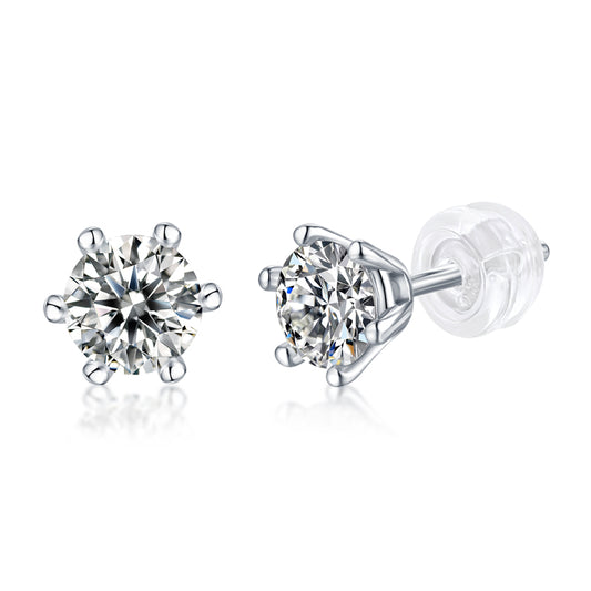 5ct Minimalist Moissanite Stud Earrings - S925 Sterling Silver Six-Prong Light Luxury Jewelry for Women, Wedding & Everyday Wear