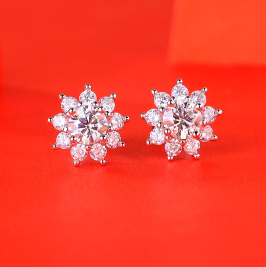 Sunflower Moissanite Stud Earrings - 0.5 Carat S925 Sterling Silver Light Luxury Jewelry, Personalized Gift for Women