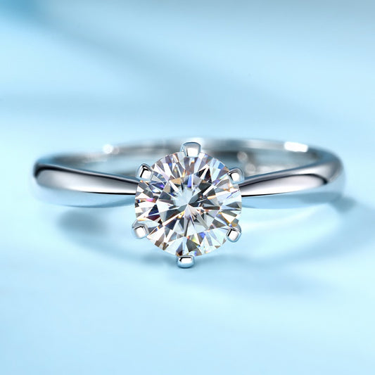 3 Carat Moissanite Solitaire Ring - Classical S925 Sterling Silver Six-Prong Light Luxury Band, Timeless Engagement/Wedding Jewelry