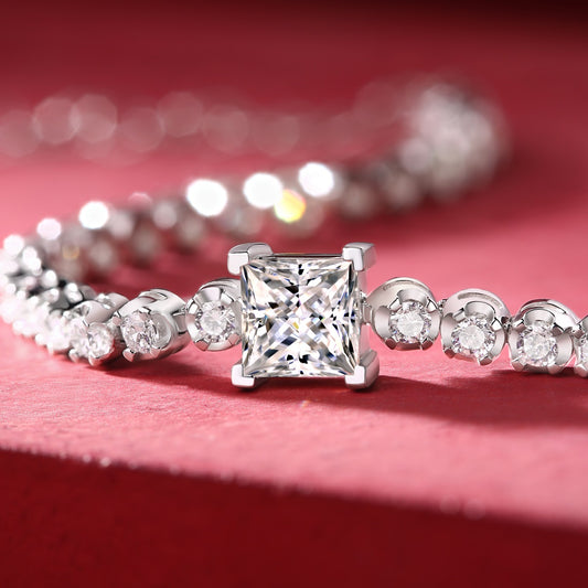 1-Carat Moissanite Rubik's Cube Bracelet - S925 Sterling Silver Couple's Jewelry, Adjustable Length,Unisex Gift for Him/Her