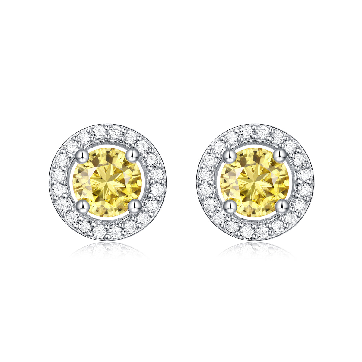 Round Moissanite Stud Earrings - S925 Sterling Silver Wedding Jewelry for Women, Yellow/White Moissanite Options