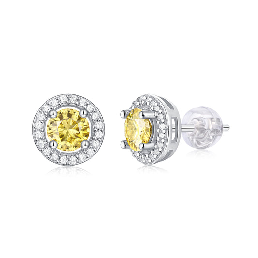 Round Moissanite Stud Earrings - S925 Sterling Silver Wedding Jewelry for Women, Yellow/White Moissanite Options