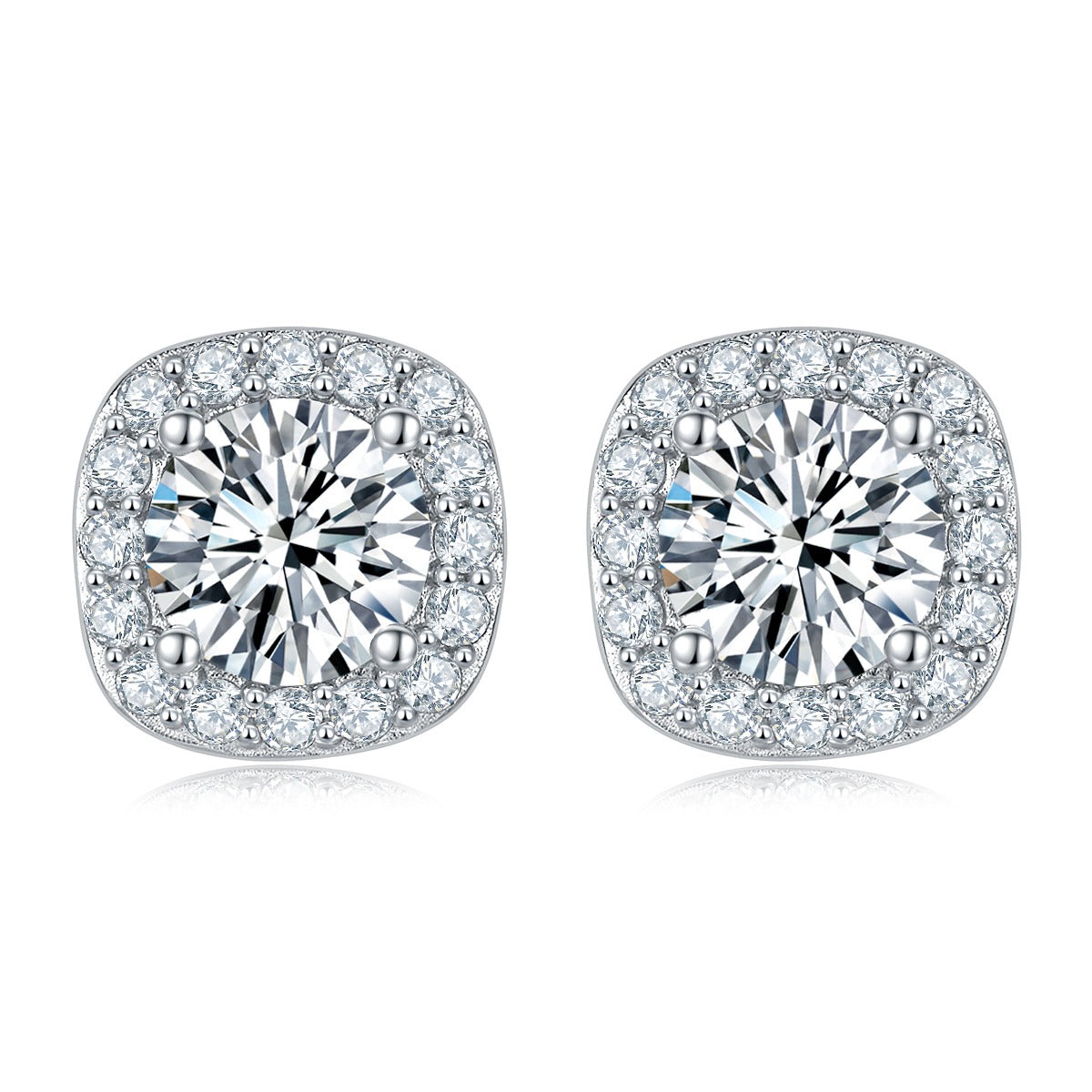 1 Carat Square Moissanite Stud Earrings - S925 Sterling Silver Korean Minimalist Luxury Earrings for Women