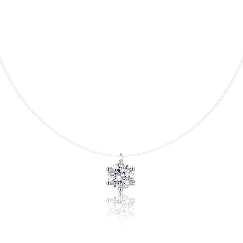 Collier avec pendentif en moissanite « Larmes de sirène » – Chaîne de clavicule à fil invisible, bijou minimaliste en argent sterling