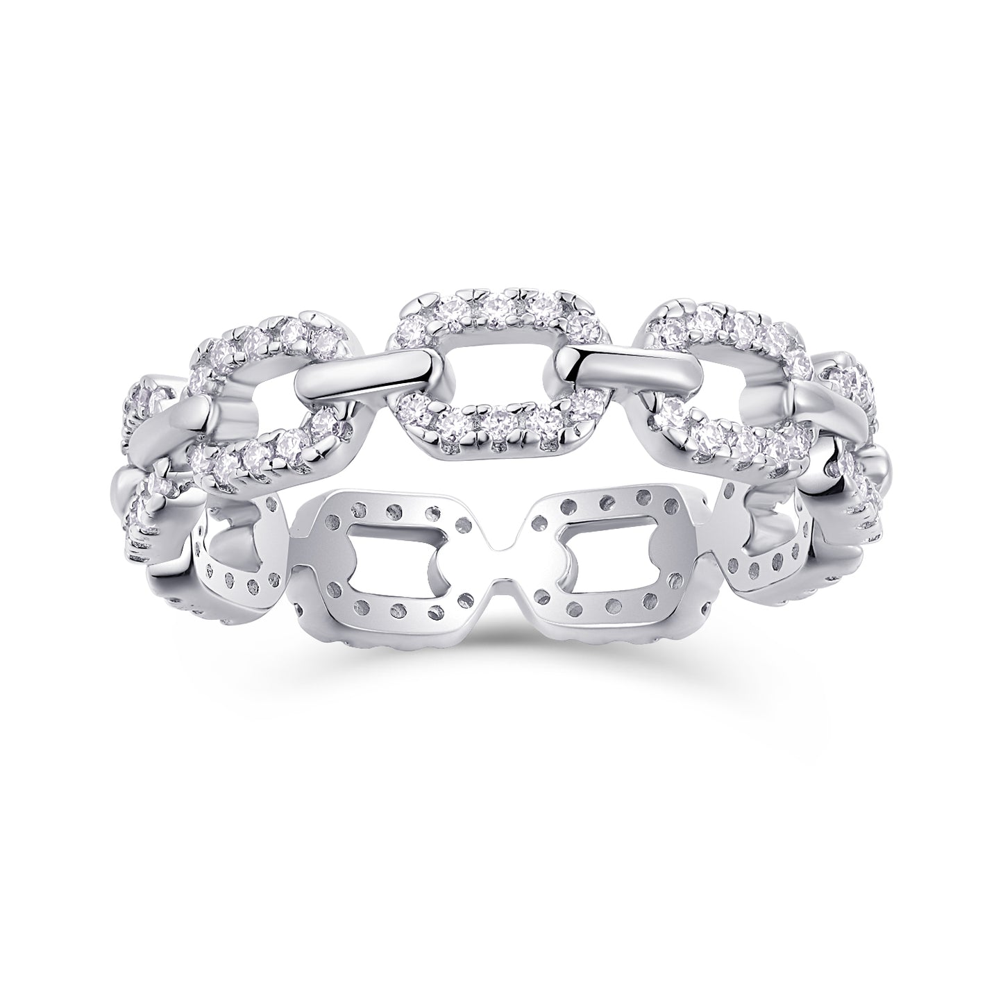 Chain of Love Moissanite Ring - 90-Stone S925 Sterling Silver Stackable Band, 2.2g Lightweight Eternity Ring