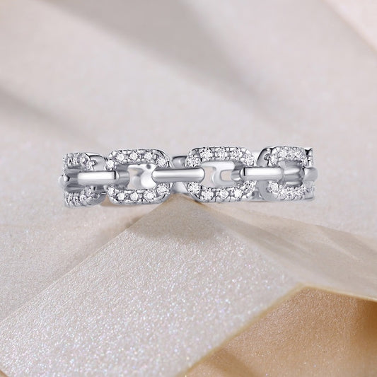 Chain of Love Moissanite Ring - 90-Stone S925 Sterling Silver Stackable Band, 2.2g Lightweight Eternity Ring