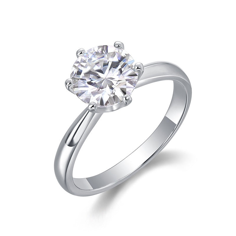 3 Carat Moissanite Solitaire Ring - Classical S925 Sterling Silver Six-Prong Light Luxury Band, Timeless Engagement/Wedding Jewelry