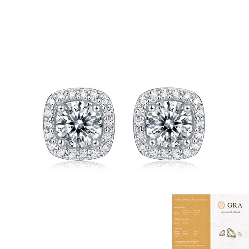 1 Carat Square Moissanite Stud Earrings - S925 Sterling Silver Korean Minimalist Luxury Earrings for Women