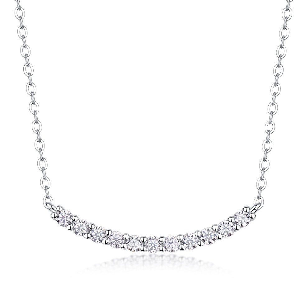 11-Stone Moissanite Curved Necklace - S925 Sterling Silver Clavicle Chain, Light Luxury Women's Jewelry