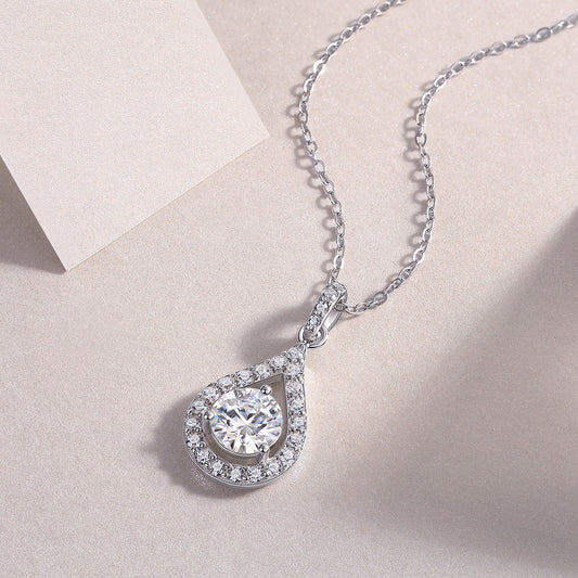Tear of the Sky 1CT D Color Moissanite Teardrop Necklace | 925 Sterling Silver, 18K White Gold Plated, GRA Certified, Free Global Shipping