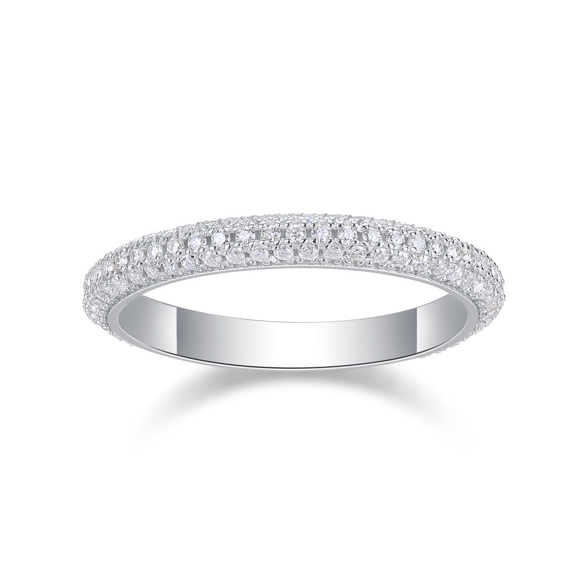 Full Eternity Moissanite Ring - S925 Sterling Silver Curved Band, 360° Sparkle Non-Tarnish Women's Jewelry