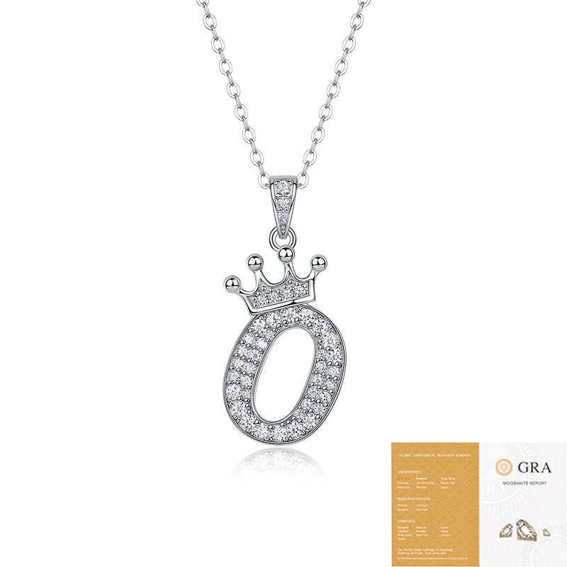 Collier avec initiale en forme de couronne - Pendentif en moissanite en argent sterling S925, chaîne de clavicule, bijou personnalisé avec lettre et halo pavé