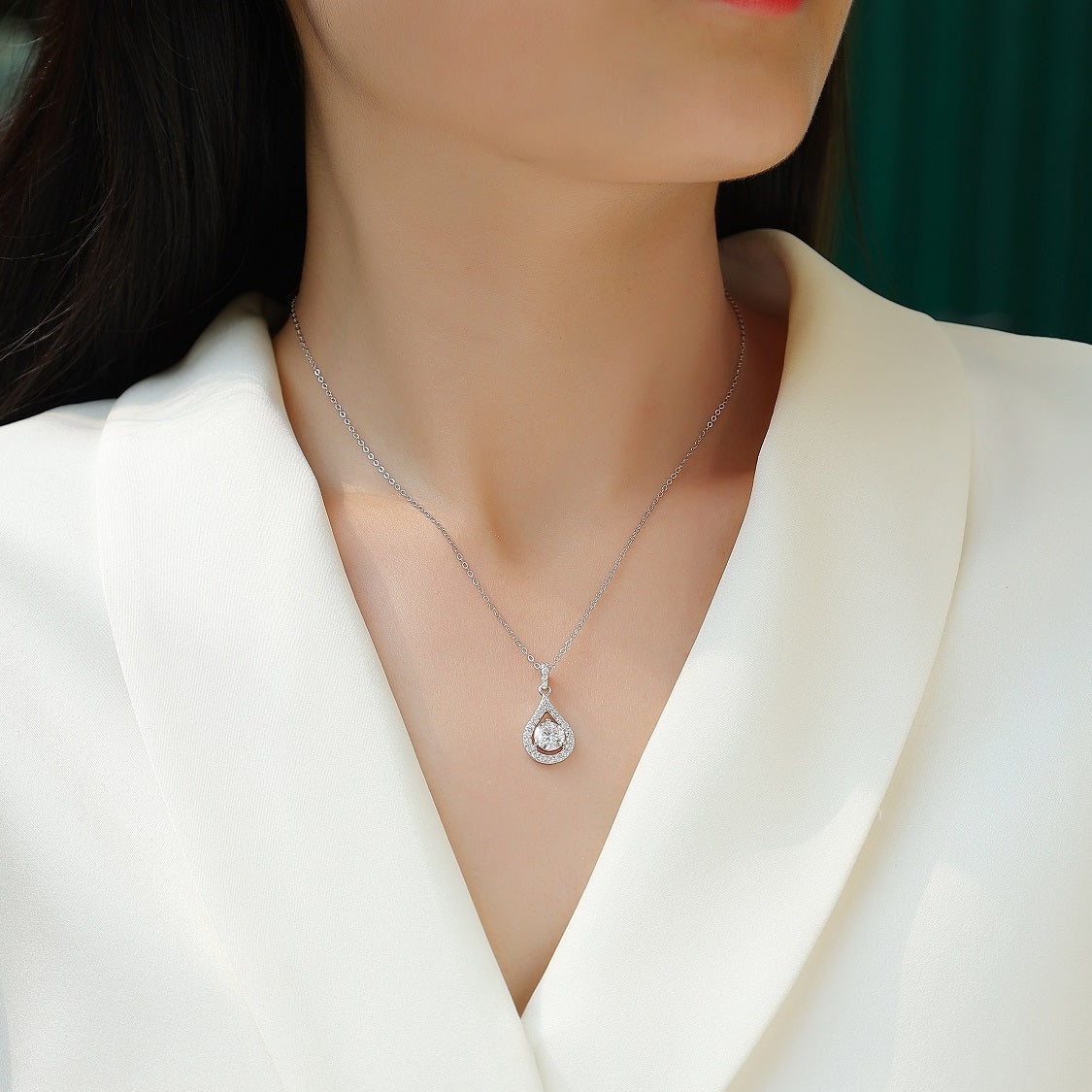 Tear of the Sky 1CT D Color Moissanite Teardrop Necklace | 925 Sterling Silver, 18K White Gold Plated, GRA Certified, Free Global Shipping