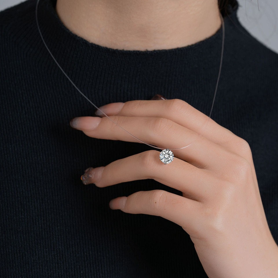 Collier avec pendentif en moissanite « Larmes de sirène » – Chaîne de clavicule à fil invisible, bijou minimaliste en argent sterling