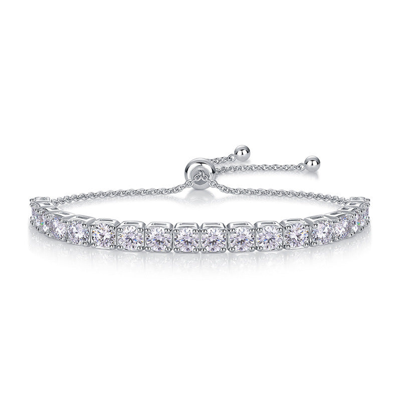 Adjustable Moissanite Tennis Bracelet - S925 Sterling Silver 18-Stone Light Luxury Bracelet for Women, Anniversary/Wedding Gift