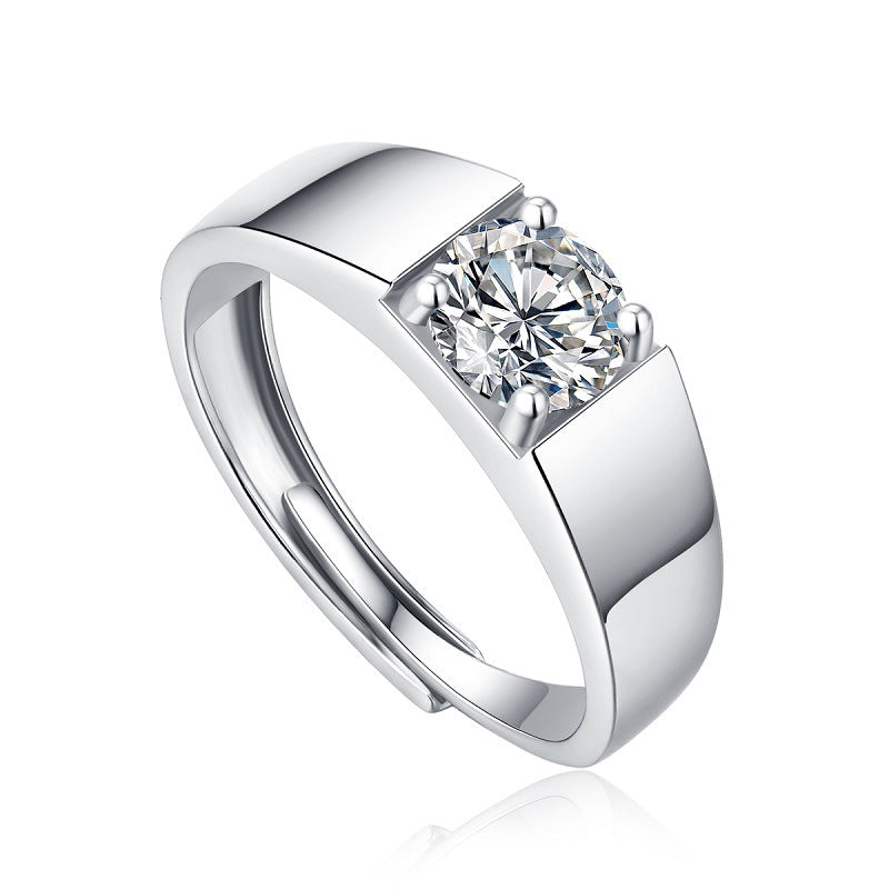 Radiance of Prestige Moissanite Ring - 1ct Adjustable Unisex Crown Ring, S925 Sterling Silver Wide Band Statement Jewelry