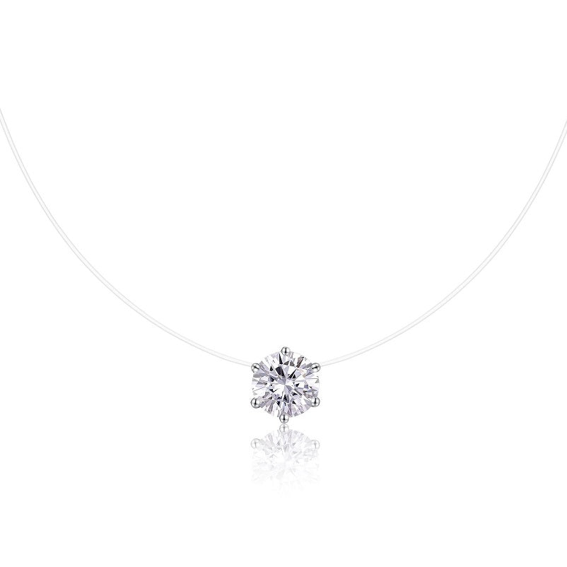 Collier avec pendentif en moissanite « Larmes de sirène » – Chaîne de clavicule à fil invisible, bijou minimaliste en argent sterling