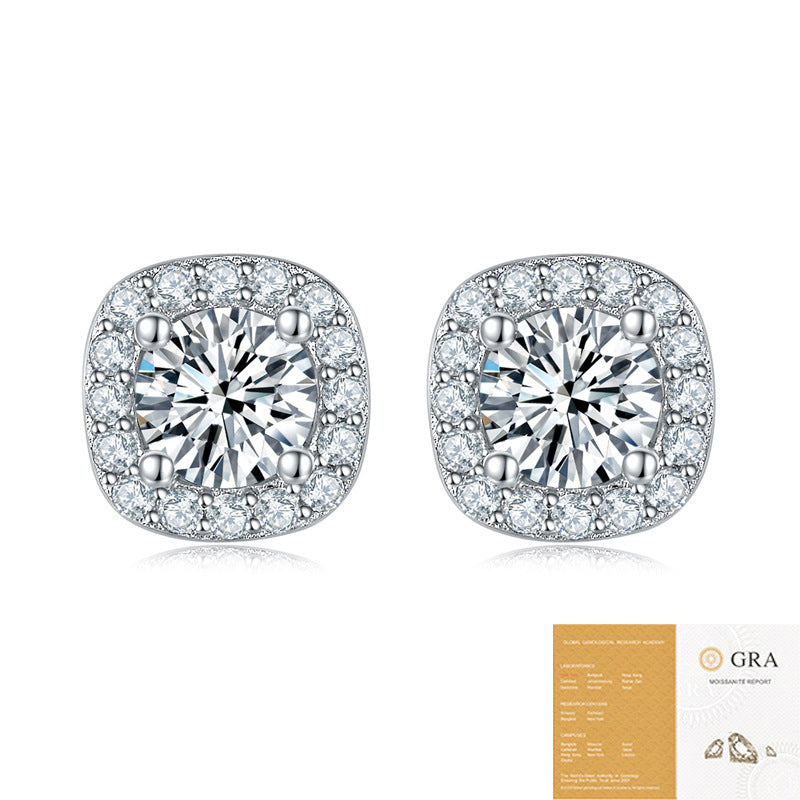 1 Carat Square Moissanite Stud Earrings - S925 Sterling Silver Korean Minimalist Luxury Earrings for Women
