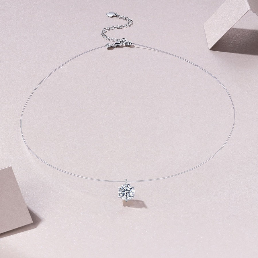 Collier avec pendentif en moissanite « Larmes de sirène » – Chaîne de clavicule à fil invisible, bijou minimaliste en argent sterling