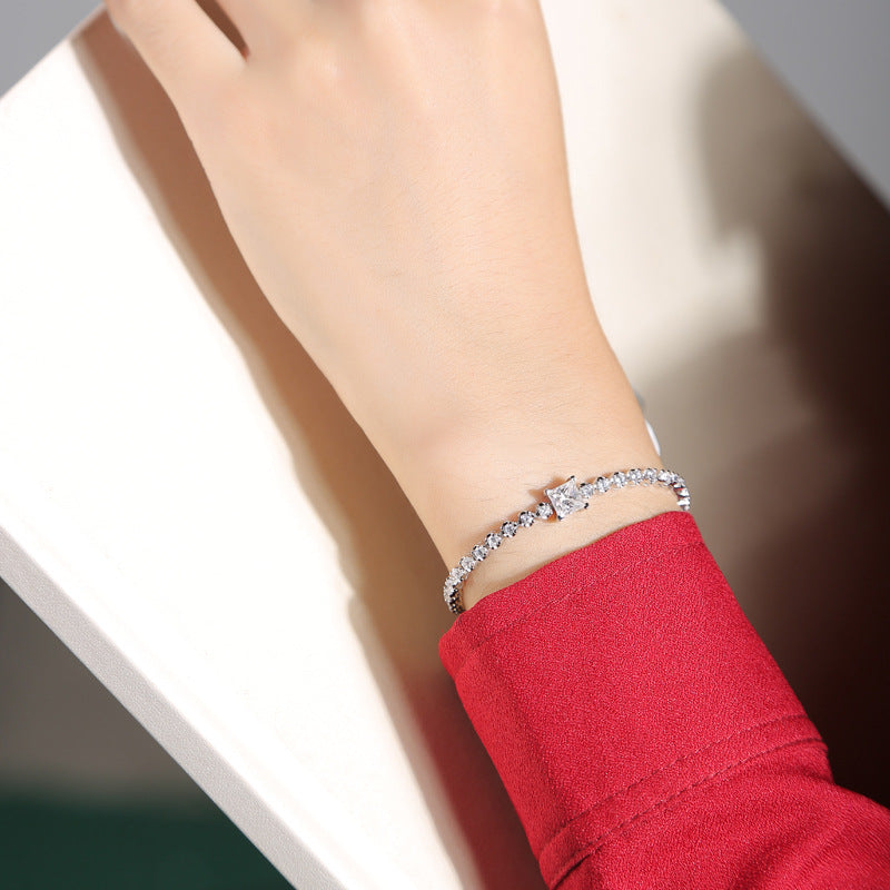 1-Carat Moissanite Rubik's Cube Bracelet - S925 Sterling Silver Couple's Jewelry, Adjustable Length,Unisex Gift for Him/Her