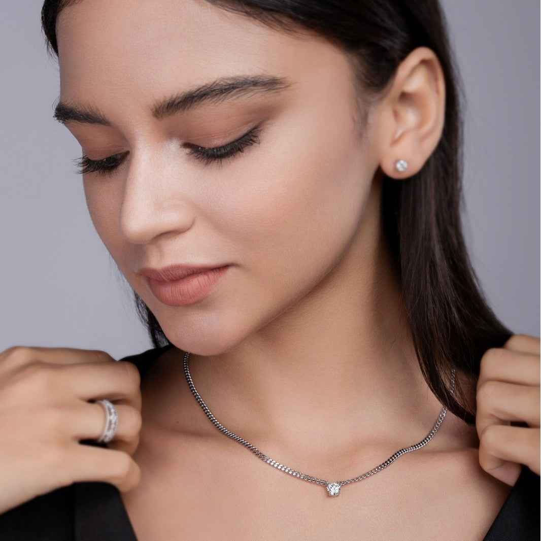3 Carat Moissanite Cuban Chain Necklace - S925 Sterling Silver Plated White Gold Men's Or Women's Unisex Collarbone Chain, Light Luxury Jewelry
