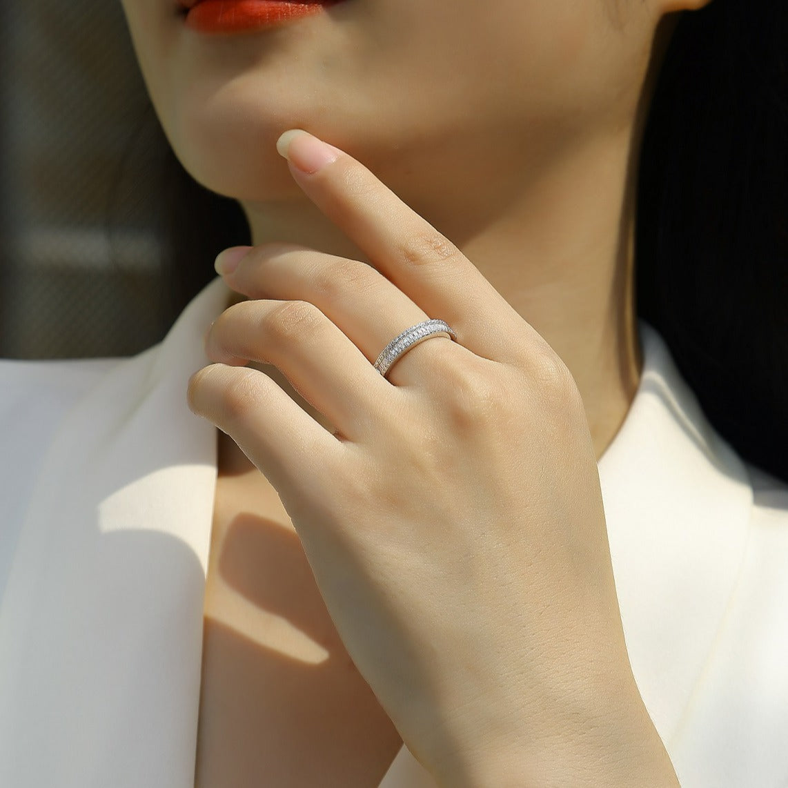 Bague d'éternité Beautiful Moment - Bague en argent sterling S925 avec moissanite de 4,4 mm, 68 pierres, bijou de mariage de luxe léger
