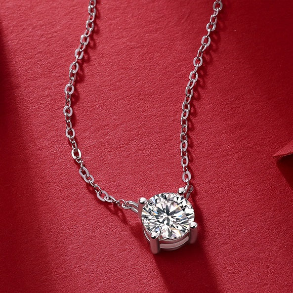 2 Carat Moissanite Pendant Necklace - S925 Sterling Silver Four-Claws Eternal Love Collarbone Chain