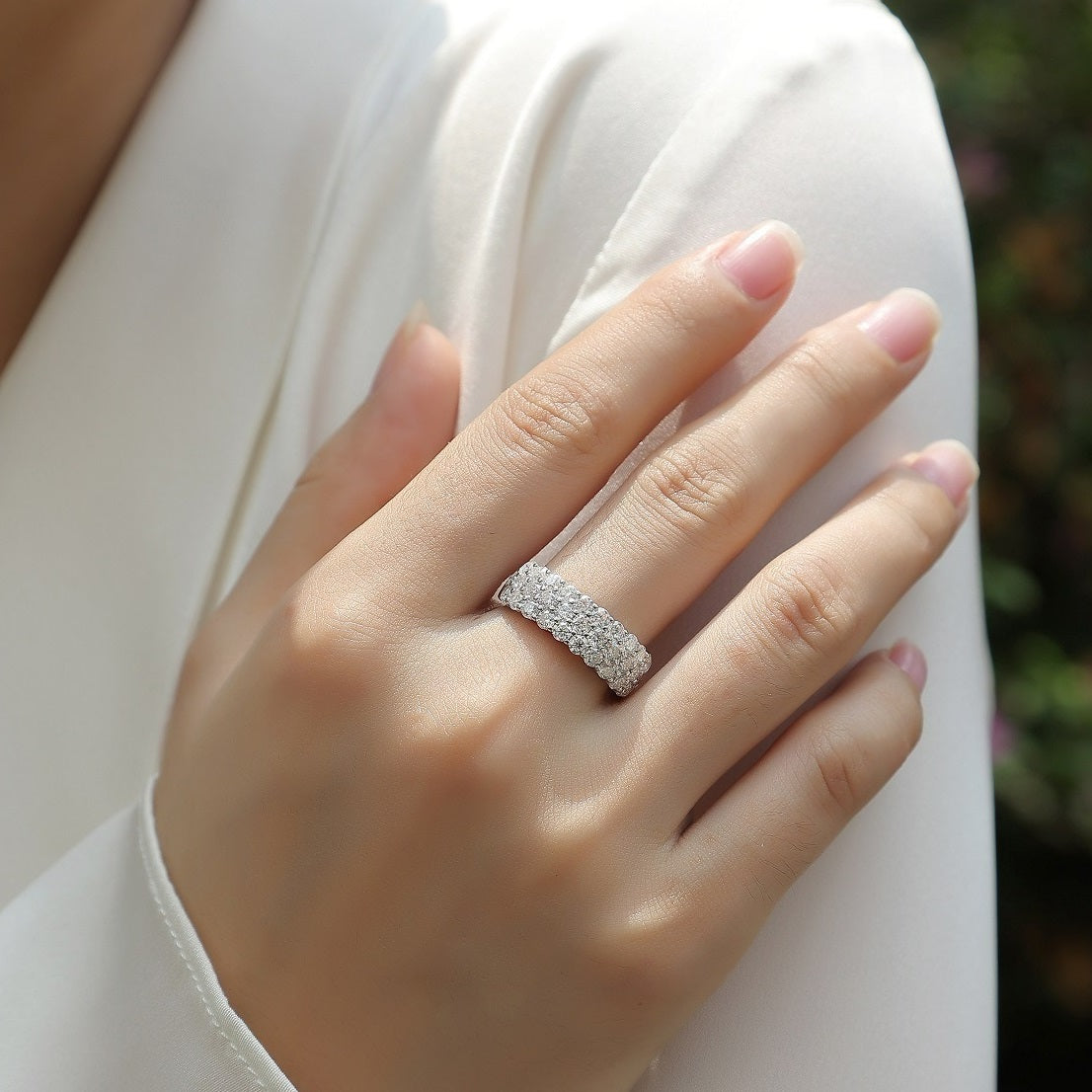 2.5mm Moissanite Phantom Eternity Ring - S925 Sterling Silver Women's Non-Tarnish Band, 31 Stone Light Luxury Jewelry