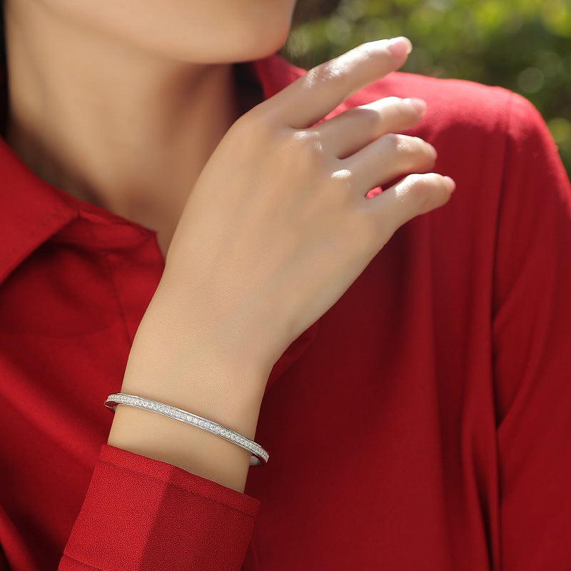 Bracelet jonc en moissanite – Bracelet de promesse en argent sterling S925, 39 pierres, taille 3EX, couleur D, cadeau d'anniversaire pour femme