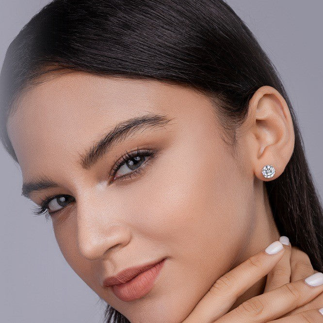 5ct Minimalist Moissanite Stud Earrings - S925 Sterling Silver Six-Prong Light Luxury Jewelry for Women, Wedding & Everyday Wear