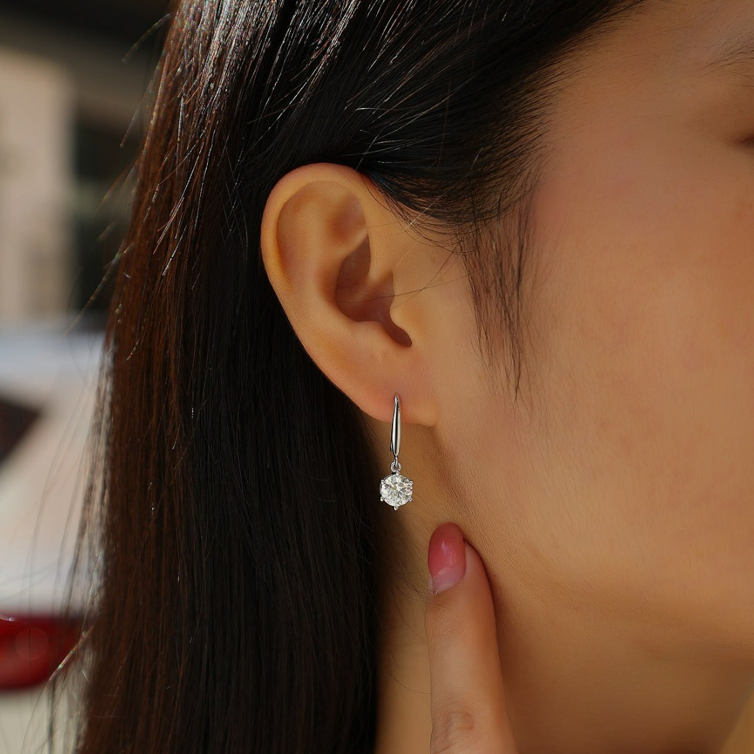 Dancing Breeze Moissanite Drop Earrings - 1ct S925 Sterling Silver Lightweight Dangle Earrings, 3EX Cut D Color