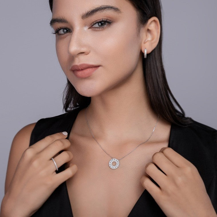Pendentif en moissanite circulaire - Argent S925 plaqué or blanc 18 carats, 70 pierres 1,4 ct couleur D, taille 3EX, collier pour femme
