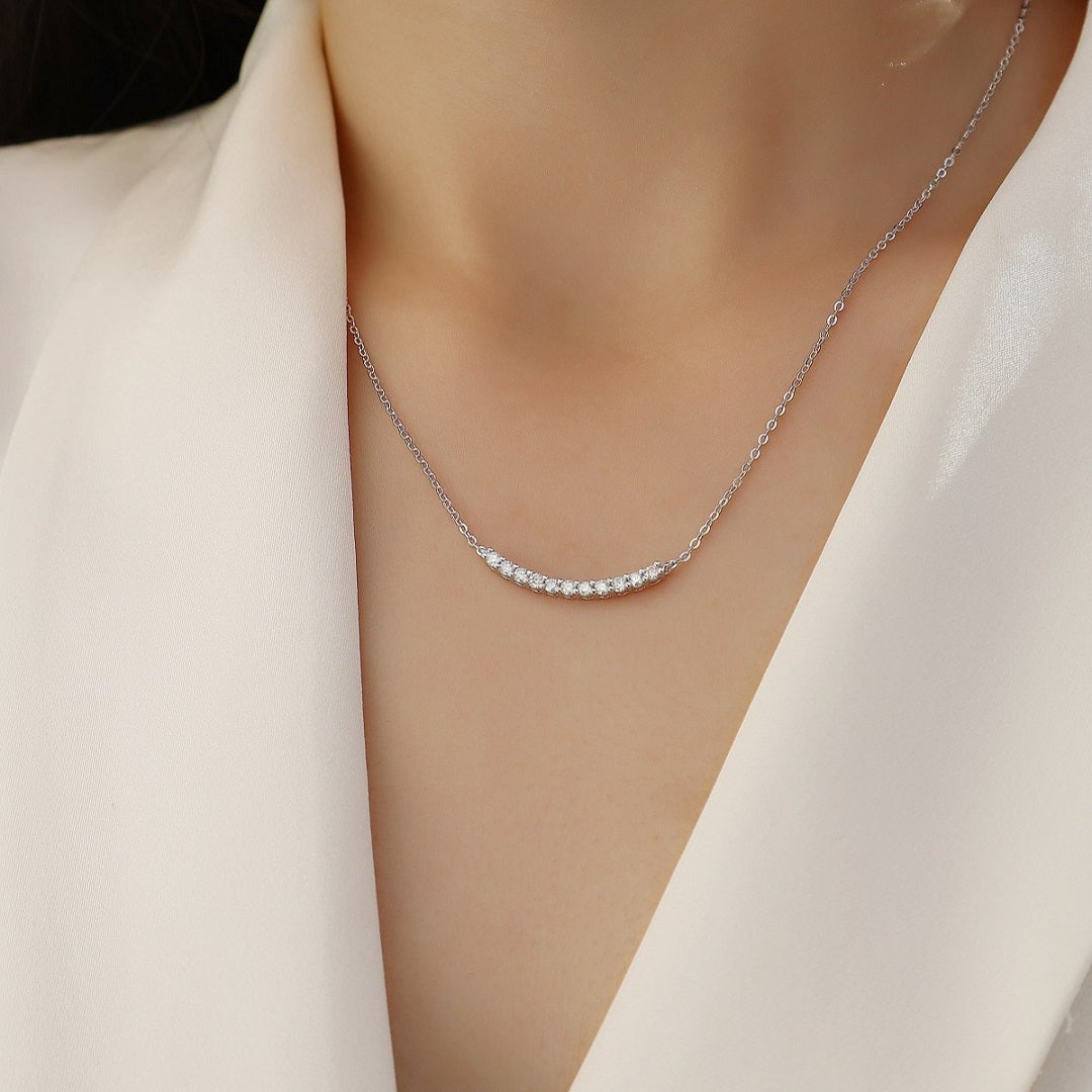11-Stone Moissanite Curved Necklace - S925 Sterling Silver Clavicle Chain, Light Luxury Women's Jewelry