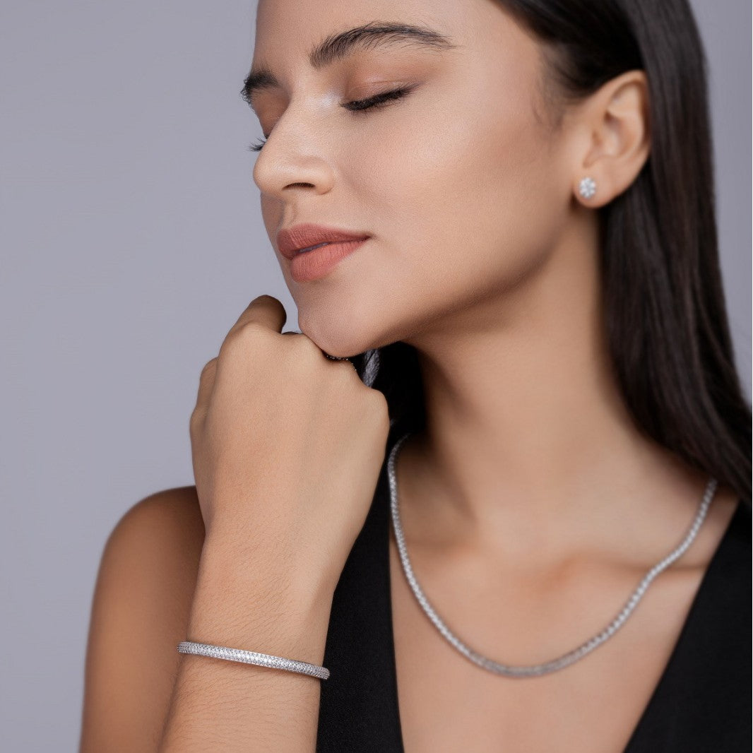 Whisper Moissanite Bangle - S925 Sterling Silver Plated with 18K white gold, 145-Stone D Color 1.5mm Full Eternity Bracelet