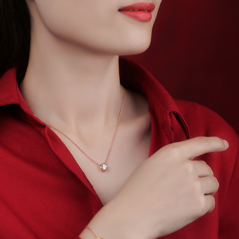 1 Carat Moissanite Bubble Pendant Necklace - S925 Sterling Silver Rose Gold Plated, Dainty Collarbone Chain