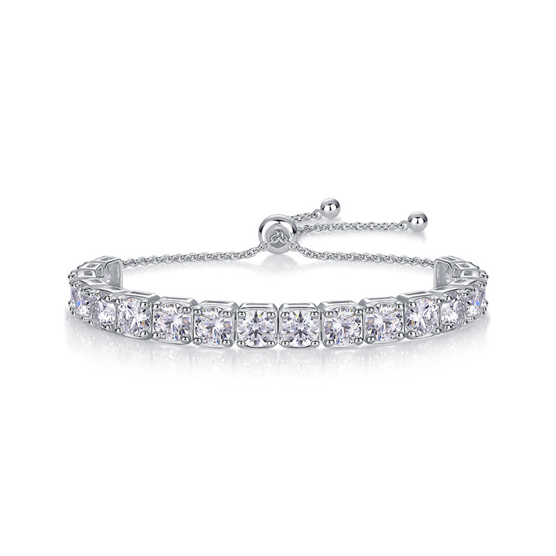 Adjustable Moissanite Tennis Bracelet - S925 Sterling Silver 18-Stone Light Luxury Bracelet for Women, Anniversary/Wedding Gift