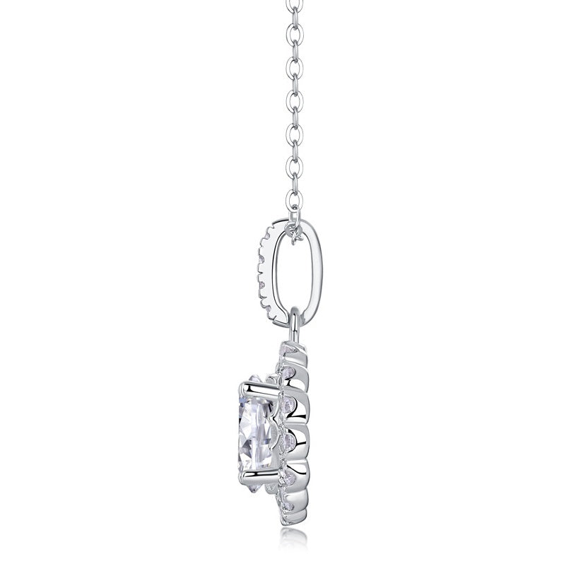 2 Carat Moissanite Pendant Necklace for Women - S925 Sterling Silver Collarbone Chain, Diamond Alternative, Hypoallergenic & Tarnish-Resistant