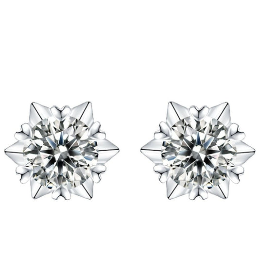 Snowflake Moissanite Stud Earrings - S925 Sterling Silver 0.5ct/1ct Diamond Alternative, Jewelry Gift for Women