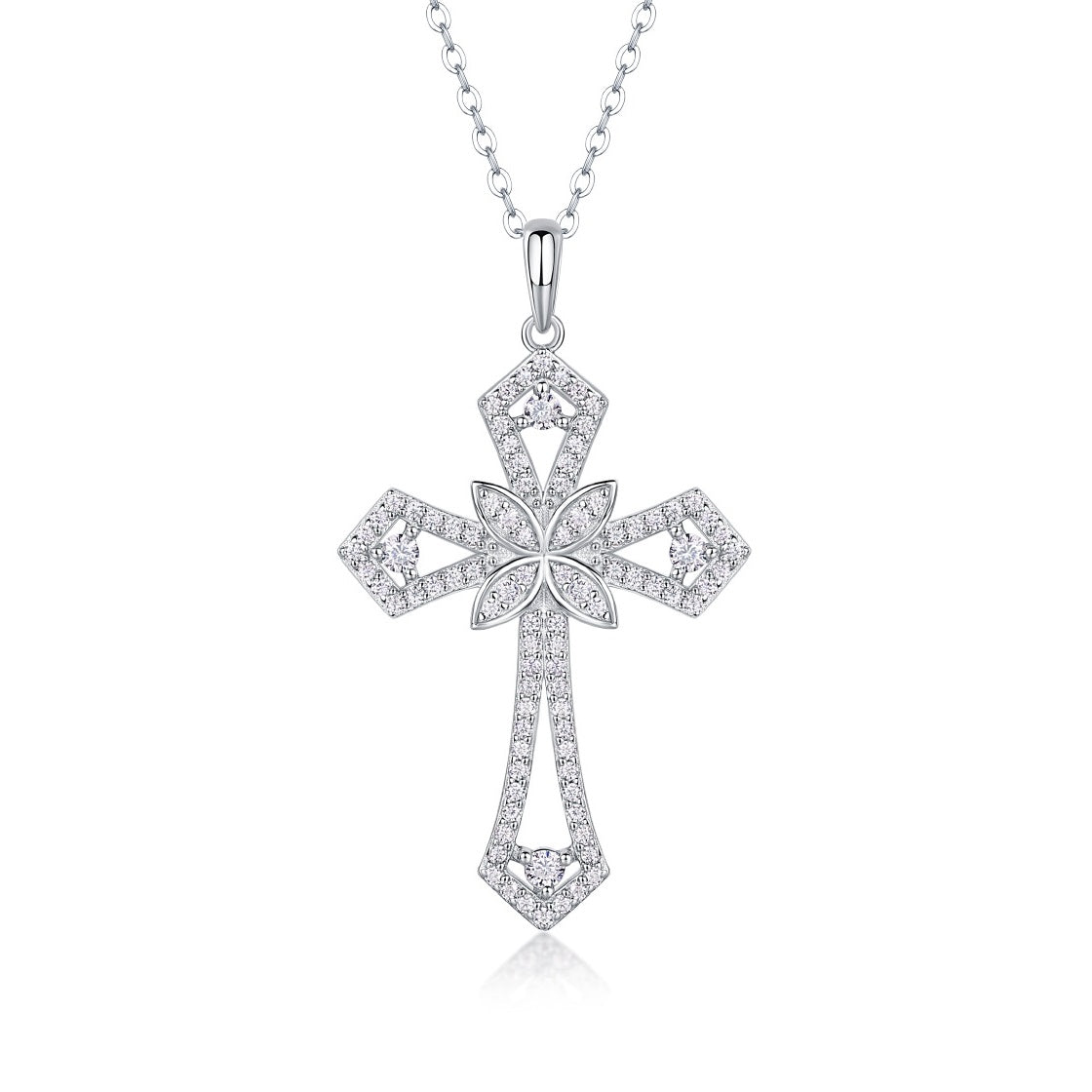 Collier croix en moissanite Shield of Love - Pendentif en argent sterling S925 à 92 pierres, taille 3EX, couleur D, bijou religieux