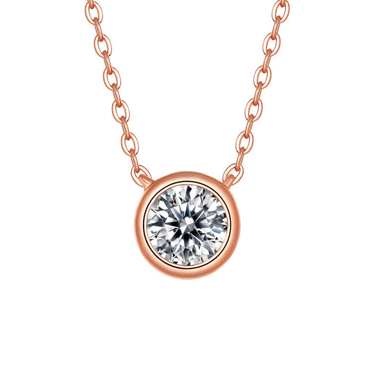 1 Carat Moissanite Bubble Pendant Necklace - S925 Sterling Silver Rose Gold Plated, Dainty Collarbone Chain
