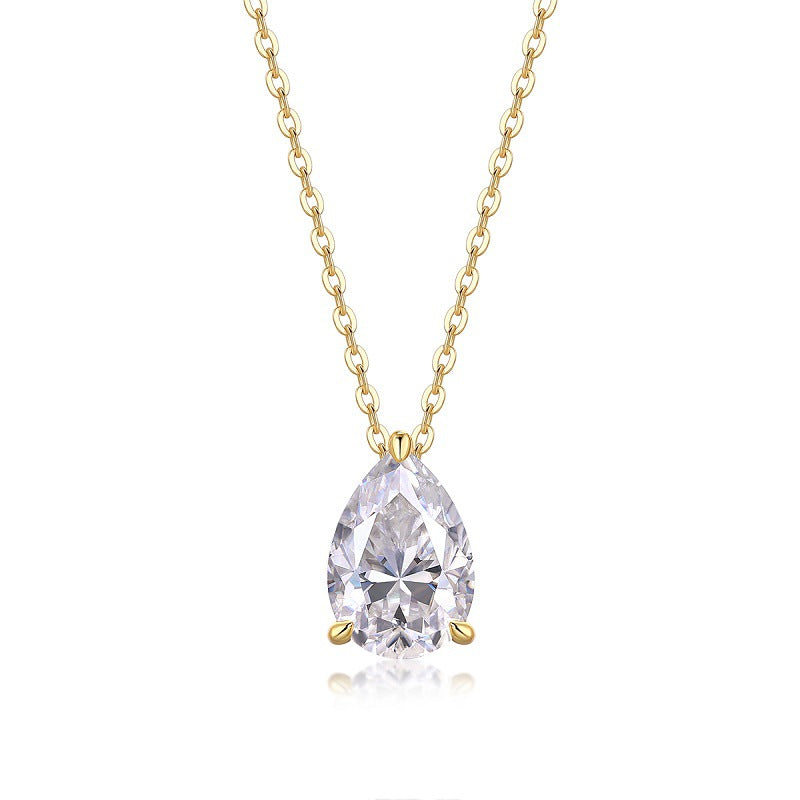 Collier Moonlit Dew en forme de larme - Pendentif en argent S925 plaqué or 18 carats et moissanite, chaîne réglable avec options de tailles de pierres multiples