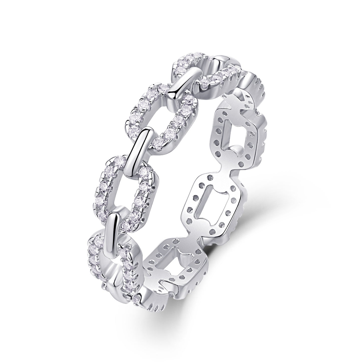Chain of Love Moissanite Ring - 90-Stone S925 Sterling Silver Stackable Band, 2.2g Lightweight Eternity Ring