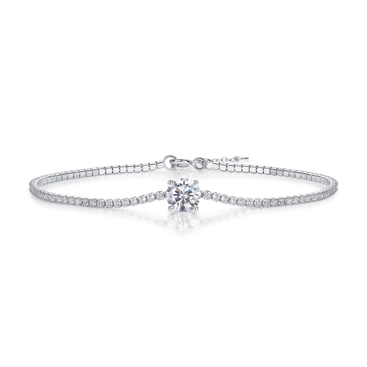 Dawn Dewdrop Moissanite Bracelet - 1ct Center Stone with CZ Accents, S925 Sterling Silver 4.5g Light Luxury Jewelry