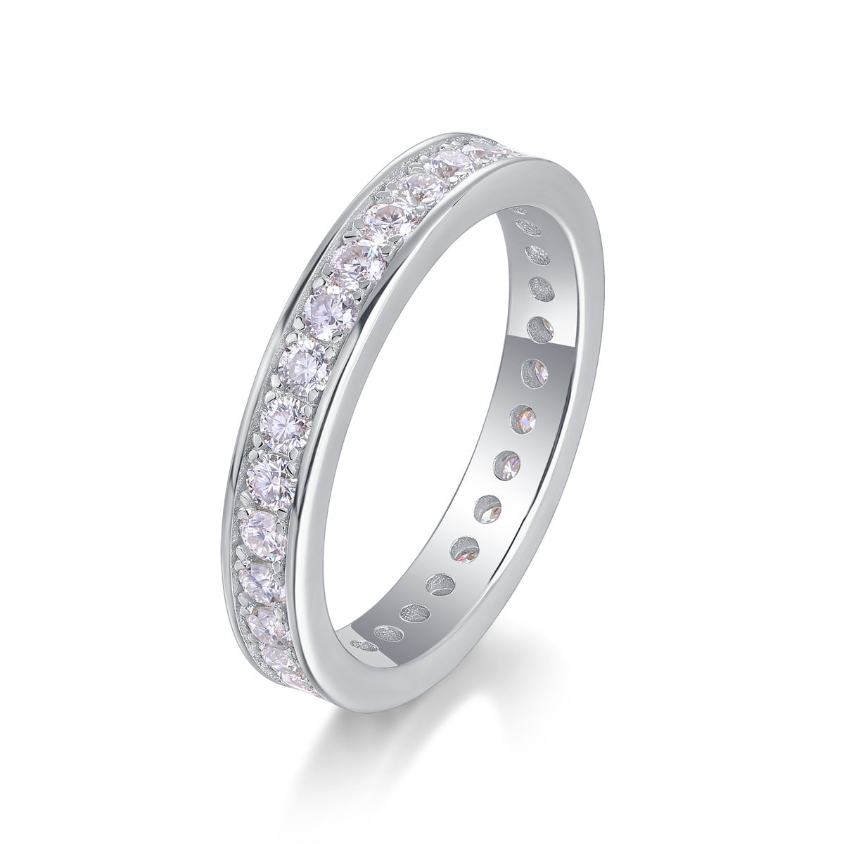 2mm Moissanite Eternity Band Ring - S925 Sterling Silver Full Circle Track Ring, 30 Stone Wedding/Anniversary Jewelry